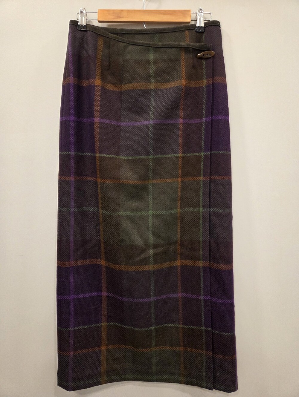 Talbots Vintage 90s Y2K Plaid Wool Wrap Maxi Skirt Size 8